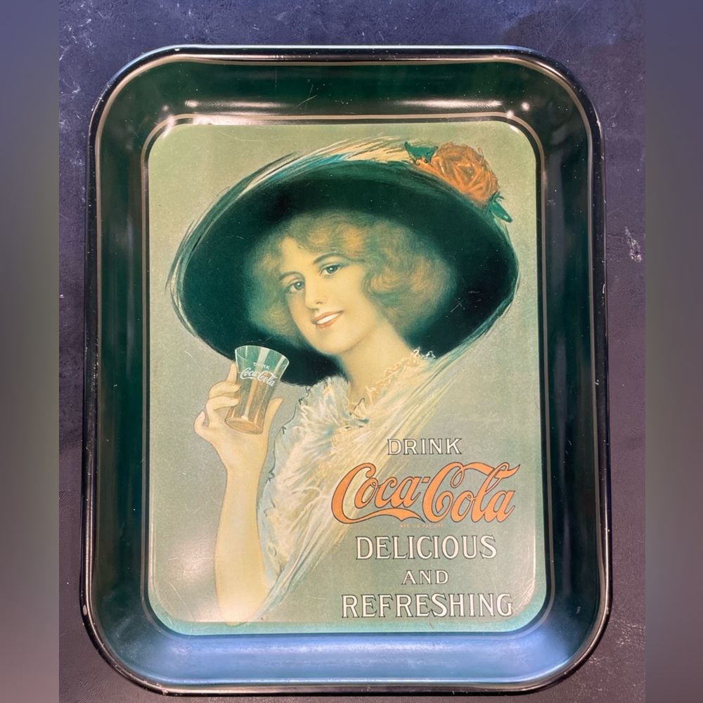 Vintage Coca Cola Delicious and Refreshing Gibson Girl Metal Tip Tray, Coke Adv